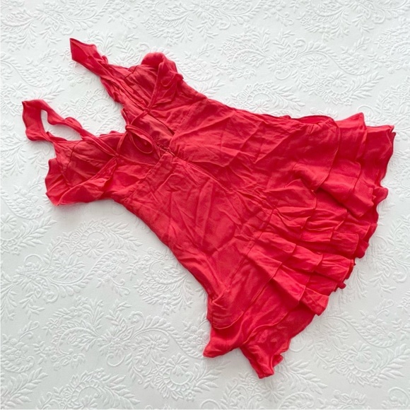NWOT Lulus Carmela Coral Red Ruffled Mini Dress Small - Picture 5 of 9